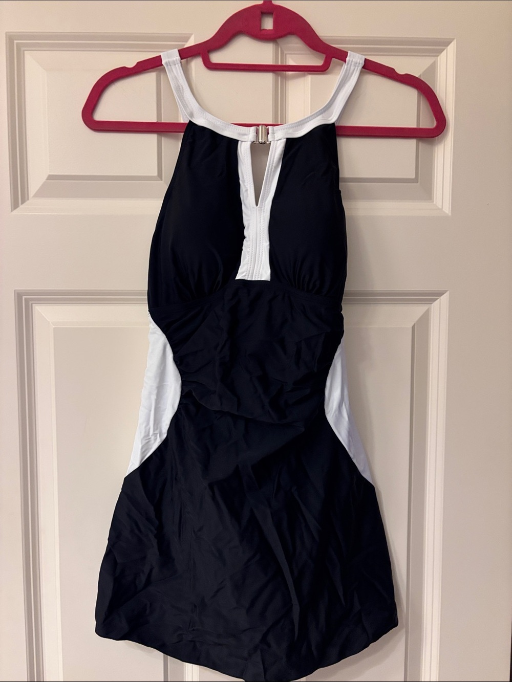 Black and White Keyhole Halter Swimdress